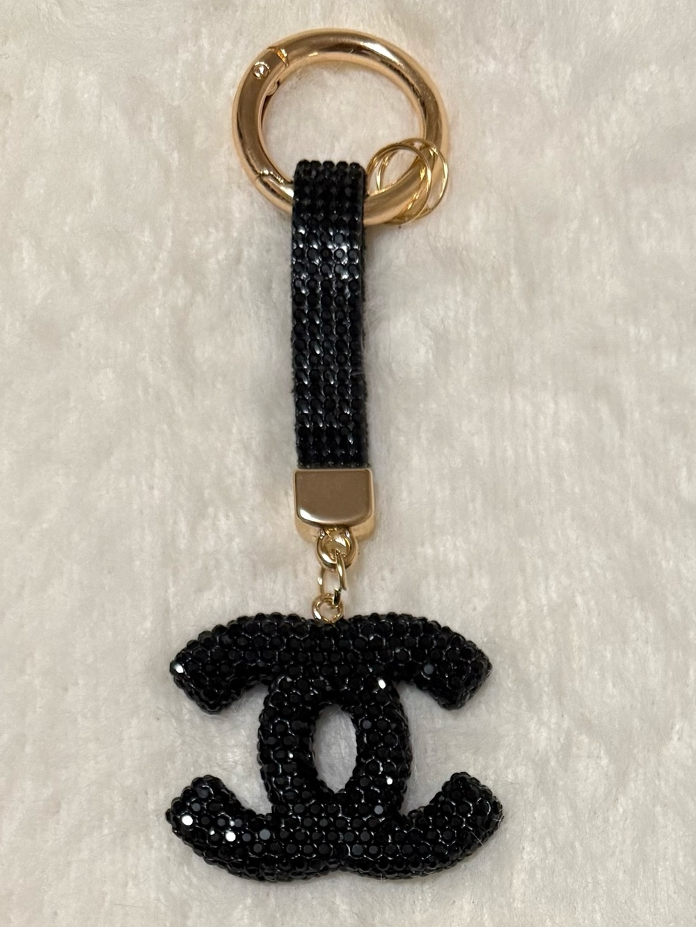 CC Sparkling Luxury Keychain Gold-tone Hardware in Black